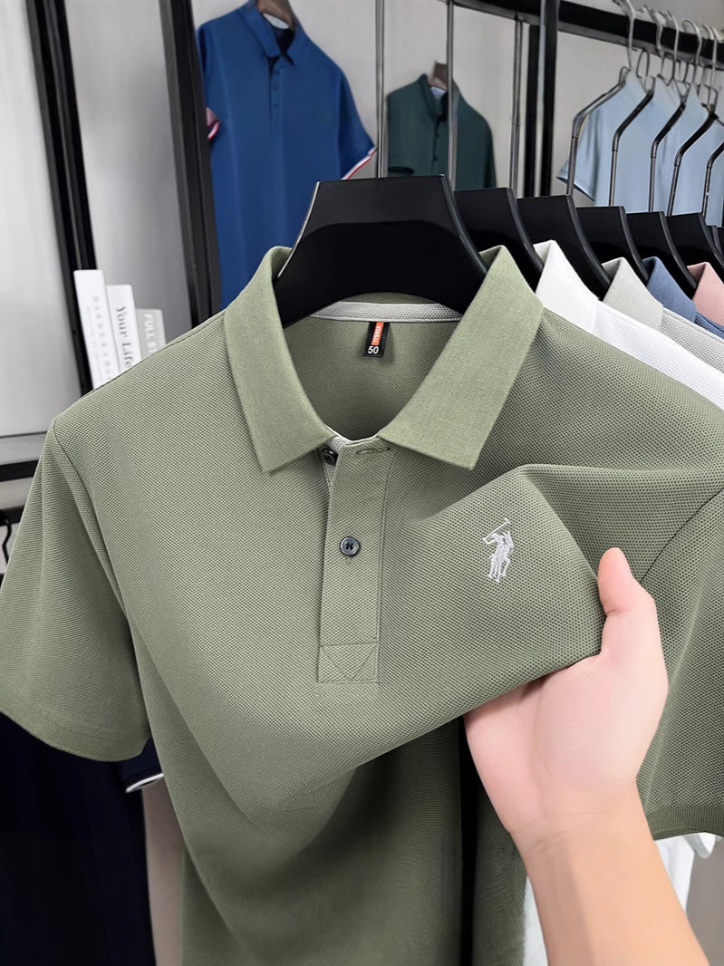 Summer high quality Short-sleeved T-shirt Men's New Lies Casual Business Solid Color T-shirt Men's Middle-aged Half-sleeved Polo Shirt