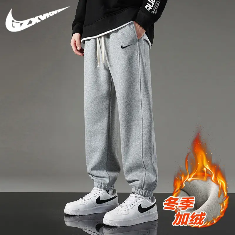 Autumn and Winter New Fleece-Lined Thick Pants for Men Trendy Straight-Leg Sports Casual Student High Street Loose Jogger Sweatpants