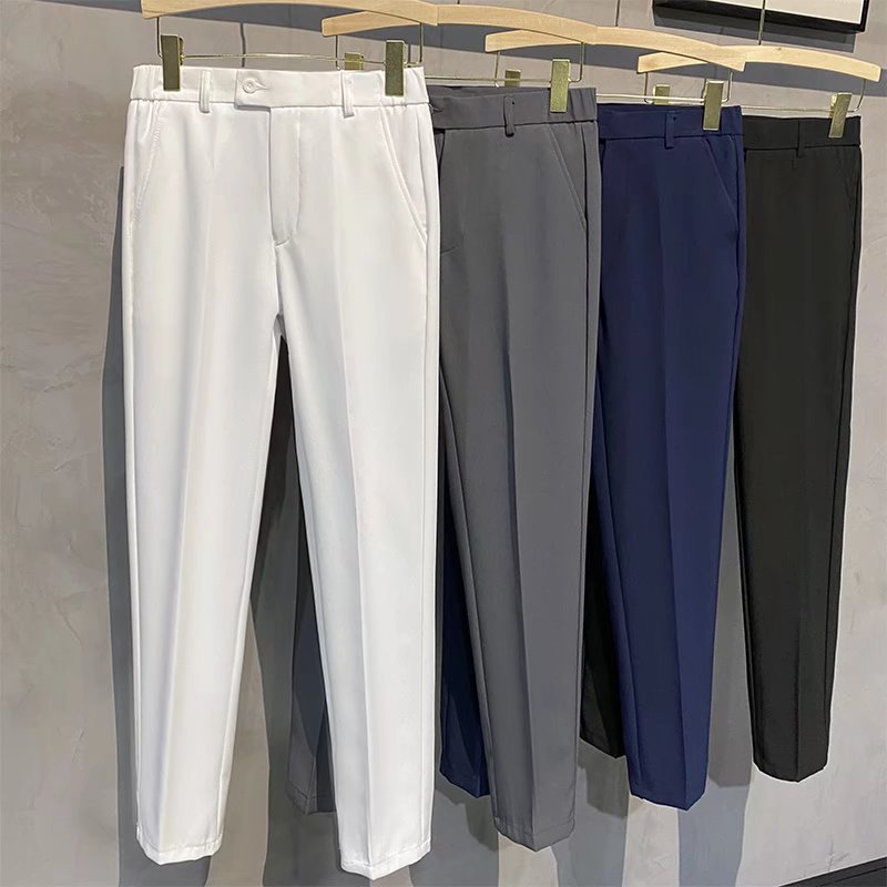 Business Trousers Casual Slim-fit British Straight White Korean Anti-wrinkle Pendant Summer Cropped Trousers Men's Suit QC photo from 1688 on Qualit.ly