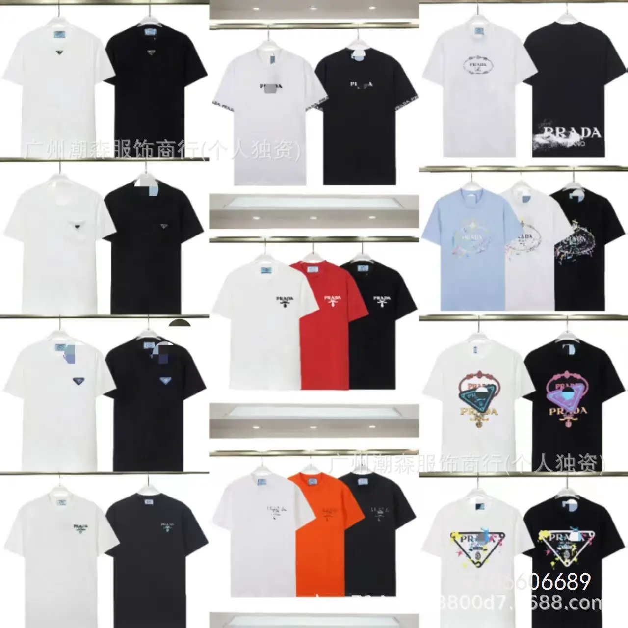 Cross-Border High Version Pra Short-Sleeved Tops with Letter Printing on the Front and Back for Men and Women, Ready-Made Loose T-Shirts