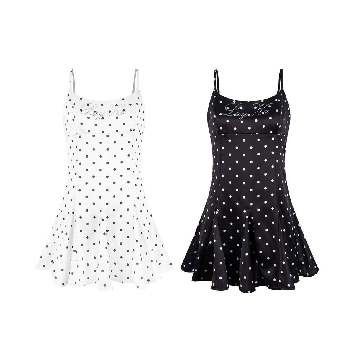 Unbdns French-Style Vacation Retro Polka Dot Spaghetti Strap Dress, Slim Fit, Waist-Accentuating Short Dress for Women