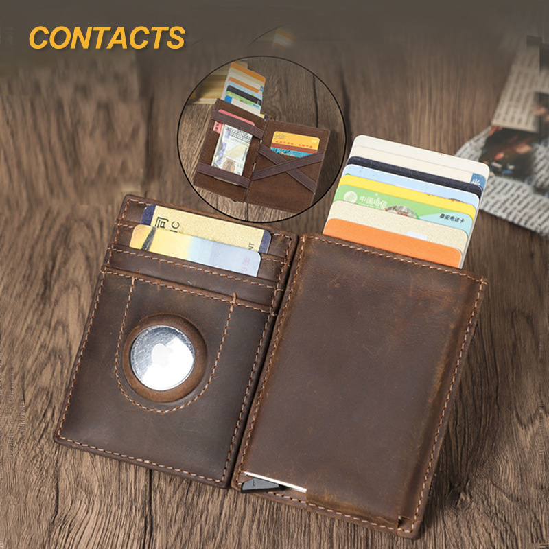 Black Angel RFID anti-theft brush bank card automatic card box airtag tracker bit leather magic small card case