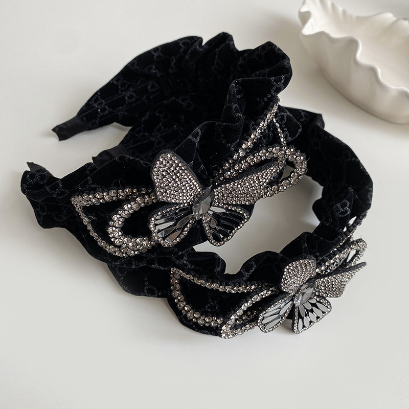 Korean Style Velvet Sequined Elegant Bow Headband with Wide Edges to Cover Hair Seams and Non-Slip Headband to Increase the Top of the Skull and Versatile Hairpin