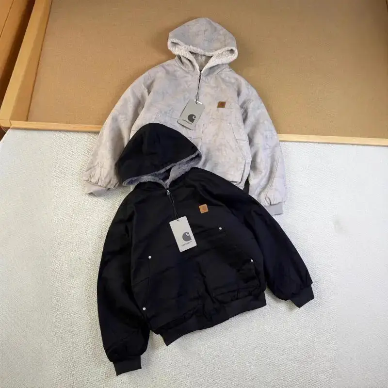 Winter windproof and warm marble mountain carving hooded cotton jacket with fleece workwear jacket Ca