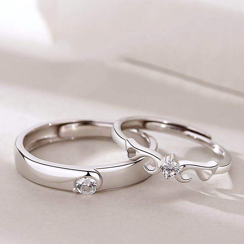 Runxin new angel wings couple ring simple all-match open ring zircon couple ring one-piece delivery