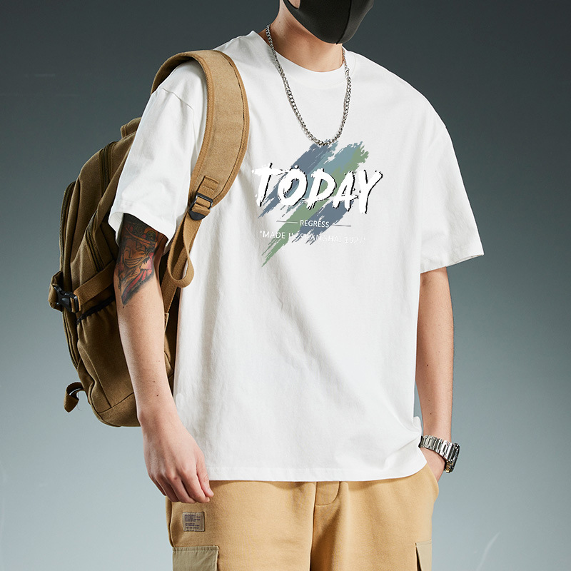 Summer Large Size Short-Sleeved Round Neck Casual Thin Pure Cotton T-Shirt Men's Plus Size Printed Loose Top