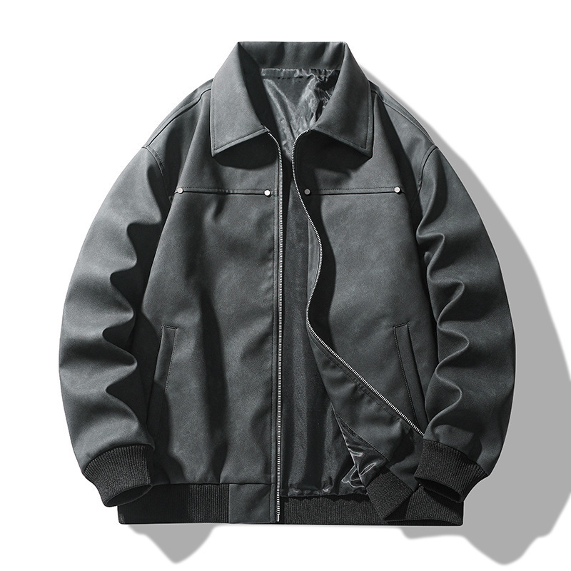 Men's Leather Jacket 2025 Spring New Fashion Lapel Motorcycle Leather Jacket Korean Style American Street Retro Jacket Men's Clothing