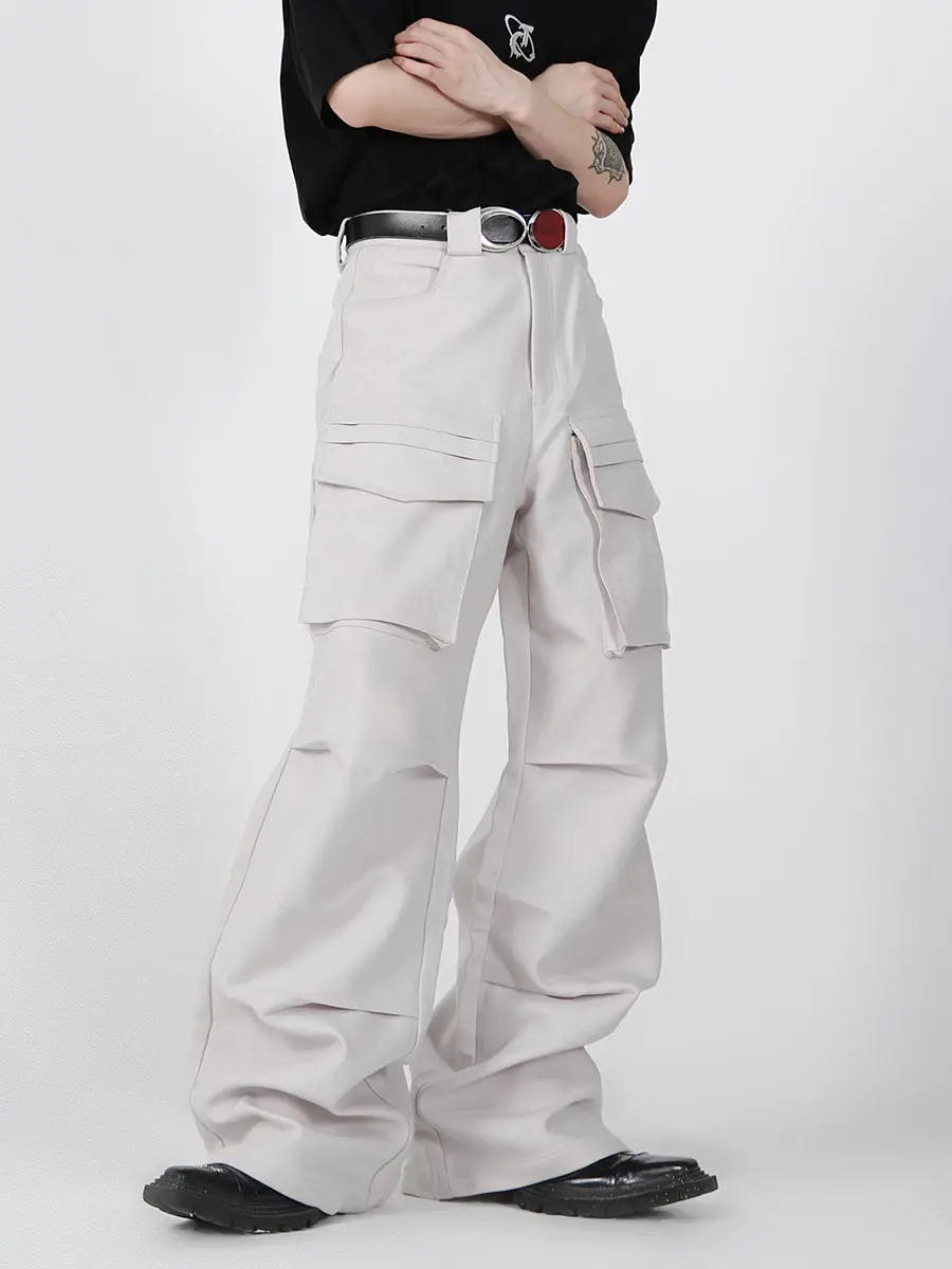 Culture Niche Style Three-Dimensional Large Pocket Patchwork Straight Cargo Pants Classy Ruched Stylish Loose Pants