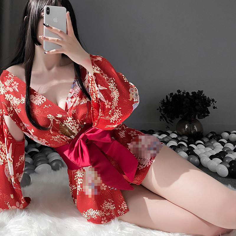 Sexy Lingerie, Sexy Pure Desire Pajamas, Japanese-Style Kimono, Passionate No-Take-Off Bed Bathrobe, Sexy Uniform, Seductive Outfit
