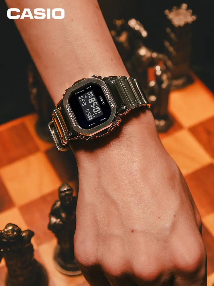 Casio Watch Men's G-Shock Metal Small Square Silver Block Student Sports Waterproof Watch Gm-5600Ym-8Pr