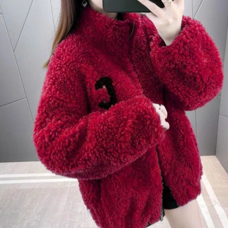 2024 new double-sided plush short fleece-lined fashion faux cashmere coat women's slimming coat autumn and winter sweater women