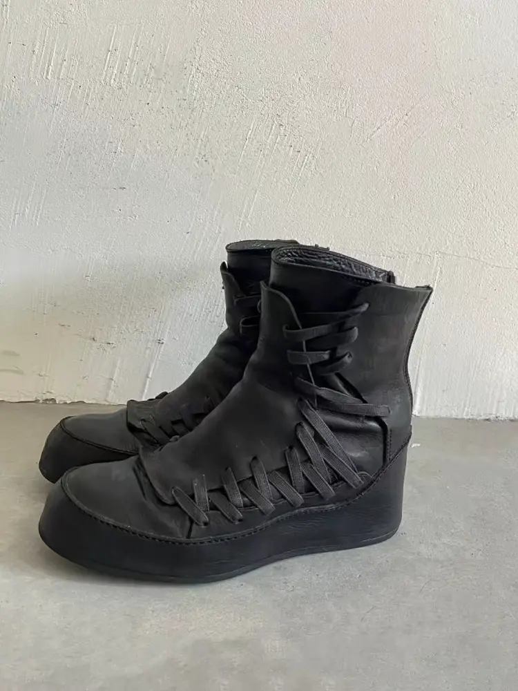 Dark Style Cool Lace-Up High-Top Shoes, Retro Distressed Thick-Soled Super Cool Height-Increasing Unique Black Style Patchwork High-Top Shoes