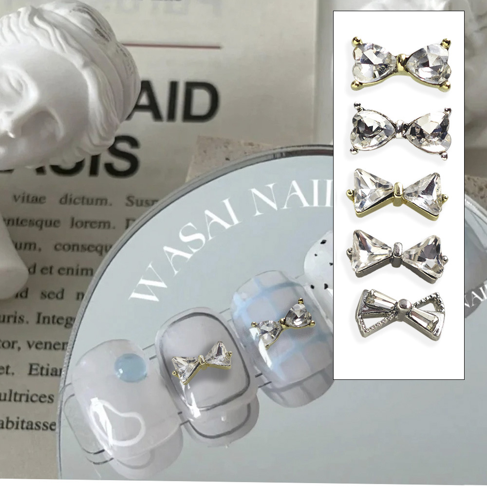 Cyber Celebrity Nail Art Bow Super Flash Rhinestone Jewelry Flash Three-Dimensional Light Luxury Pendant Gold and Silver Finished Nail Diamond Accessories