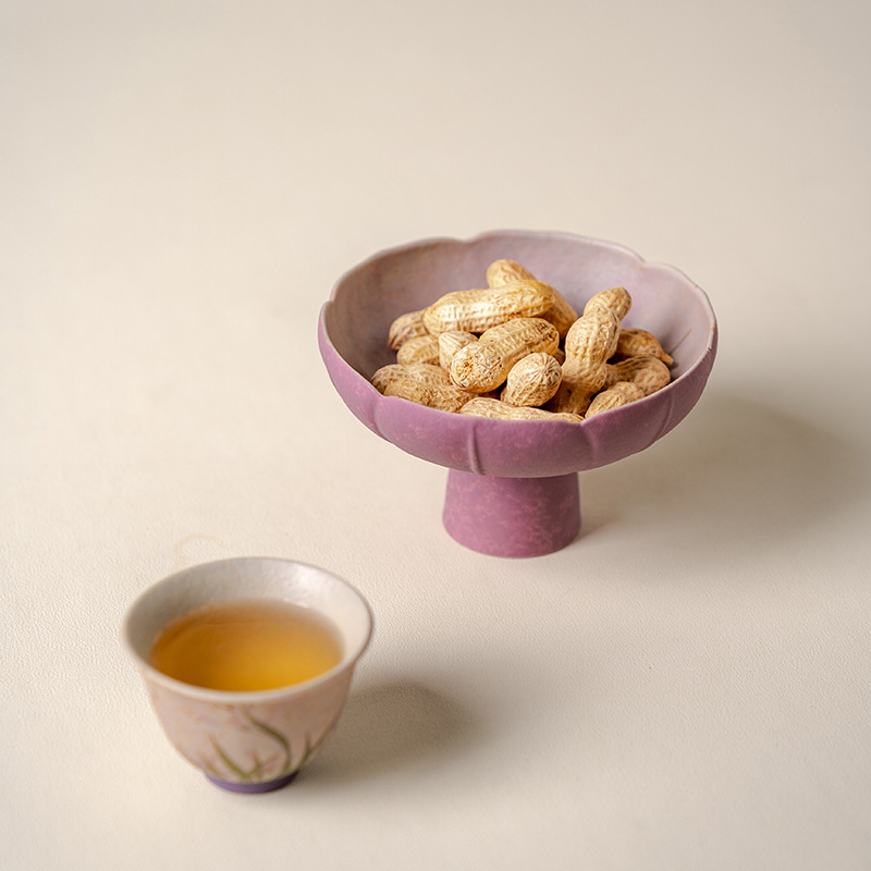 Caramel Hand-Painted Orchid New Chinese-Style Retro Tea Tray, Tea Plate, Dried Fruit Dish, Fruit Plate, High-Footed Pastry Tray, Dessert Tray