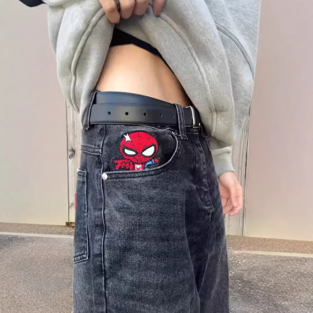 Cross-Border European and American Style Street Fashion Brand Hip-Hop Cartoon Retro Spider Embroidery Loose Skateboard Jeans Straight Pants