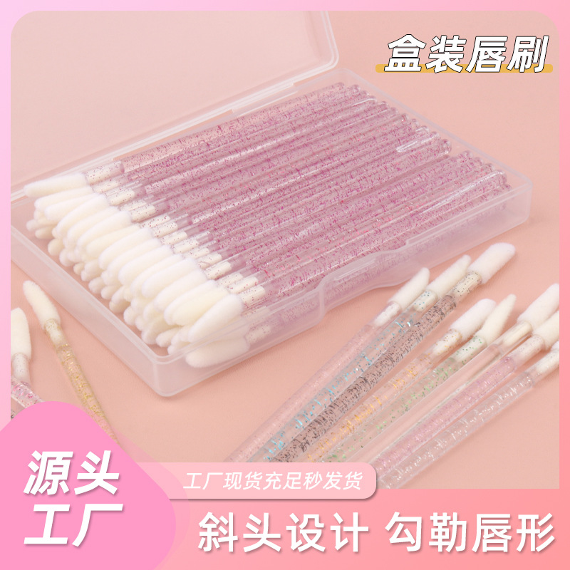 Wholesale Disposable Solid Boxed Lip Brush Crystal Rod Lip Brush Flocking Straight Head Oblique Head Various Style Lip Brush Stick