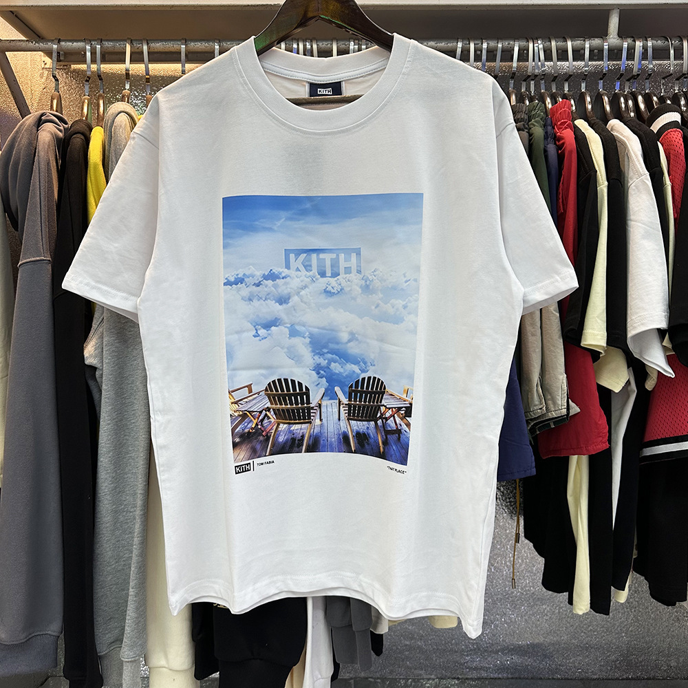 Cross-Border Export American Kith New York Store Limited Sky Cloud Print Men's and Women's Pure Cotton Loose Short-Sleeved T-Shirt t