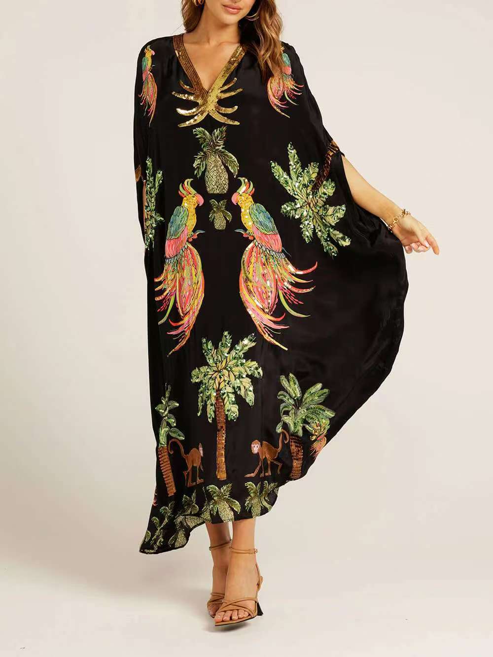 Amazon Cross-Border Women's Clothing 2026 European and American Cross-Border New Spring V-Neck Printed Loose Fashion Dress