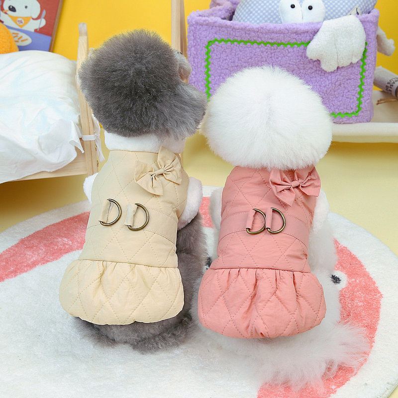 Autumn and Winter thickened pet cotton-padded coat Teddy VIP bear Bomei cat small dog dog clothes butterfly cotton-padded coat skirt
