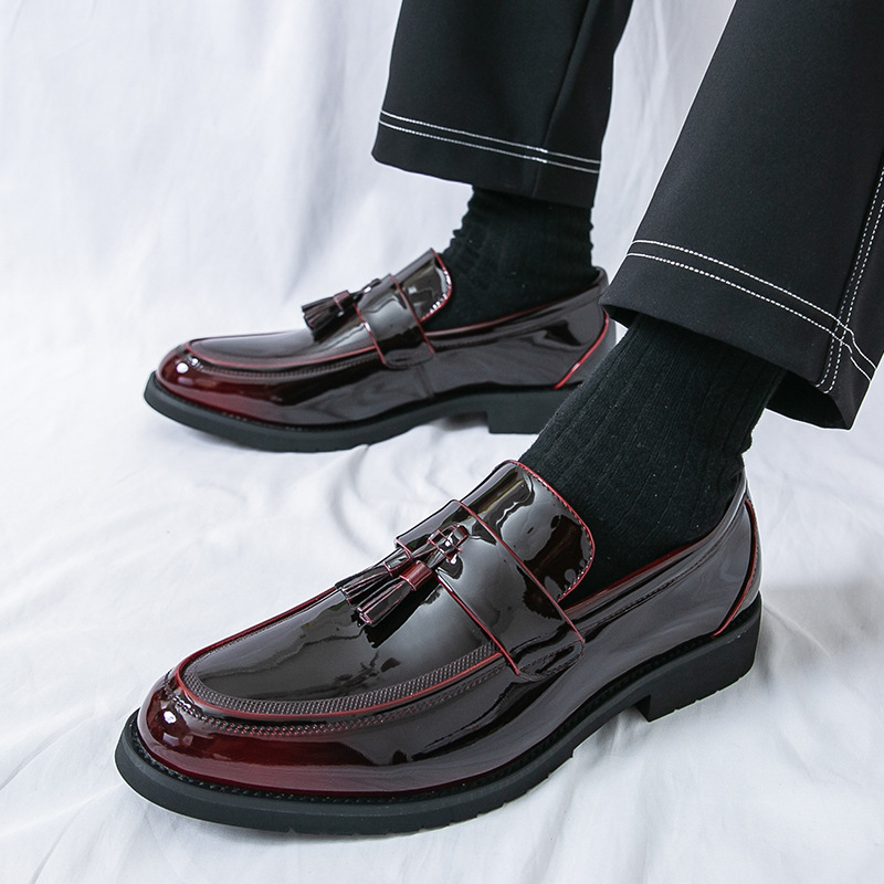 Cross-Border Large Size Men's Shiny Slip-On Leather Shoes, Formal Business Casual Shoes, British Style Loafers, Men's Shoes