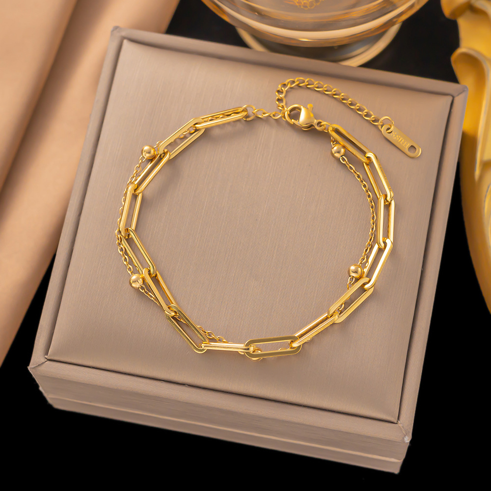 Japanese and Korean fashion simple personality paper clip titanium steel bracelet female accessories ins elegant all-match stacked bracelet jewelry