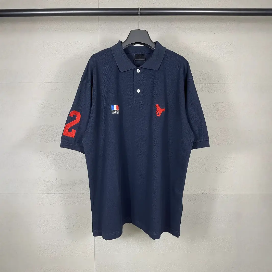 Correct version of high-quality B home 25SS new war horse embroidery worn do old POLO short-sleeved men and women couples models