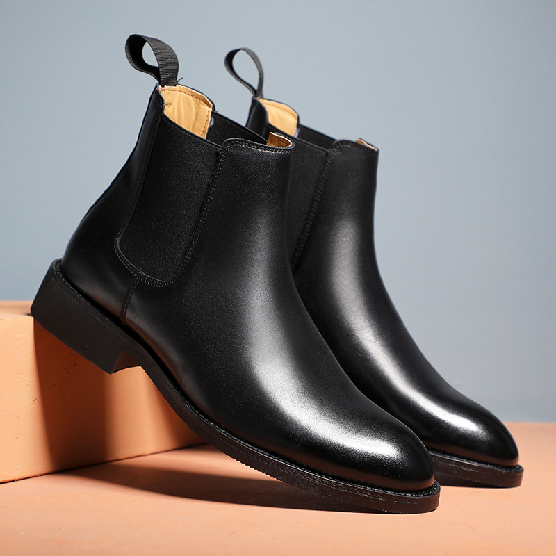 Martin boots men's cross-border Europe and the United States autumn leather cowhide pointed Chelsea boots high-top leather boots a generation of hair