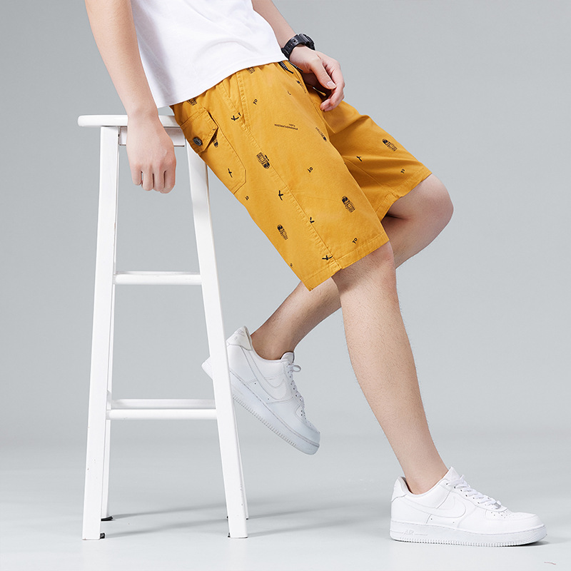 Summer Trendy Men's Pure Cotton Casual Beach Shorts Floral Shorts Five-Point Shorts Trendy Brand Casual Fashion Simple Solid Color Shorts