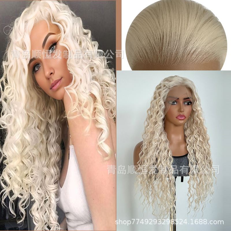 Amazon's New Wig Off-White Wool Curly Front Lace Hand Hooked African Small Curly Synthetic Headgear Factory Wholesale
