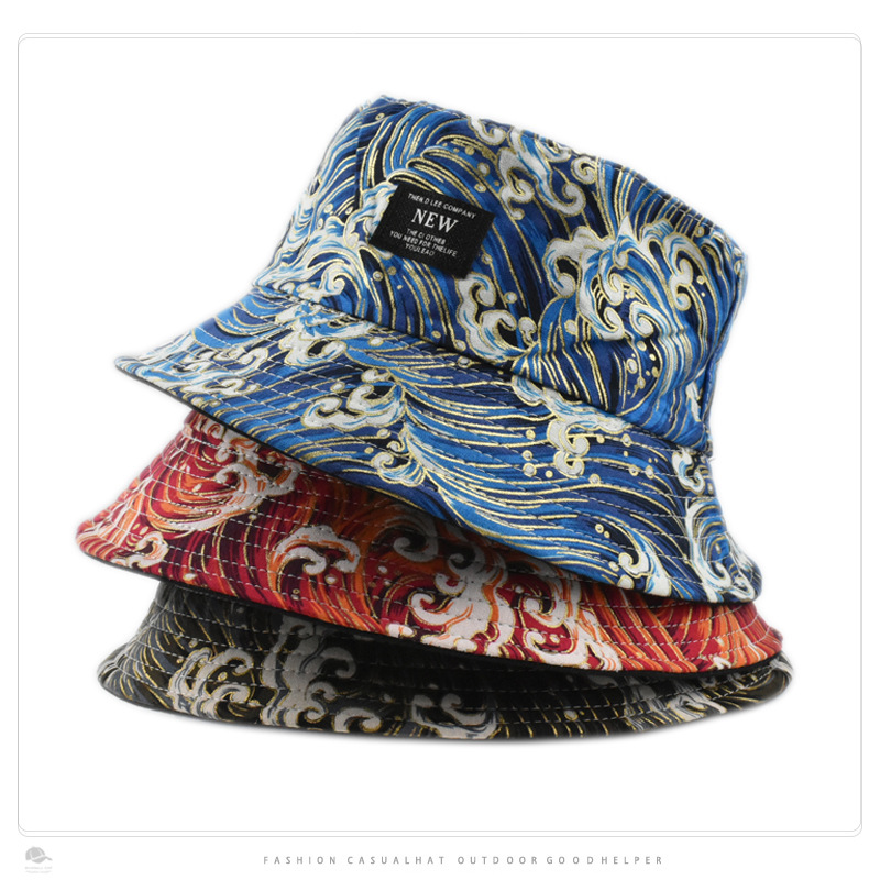 New hat wave pattern double-sided fisherman hat Korean fashion personality trend outdoor street sunshade basin hat