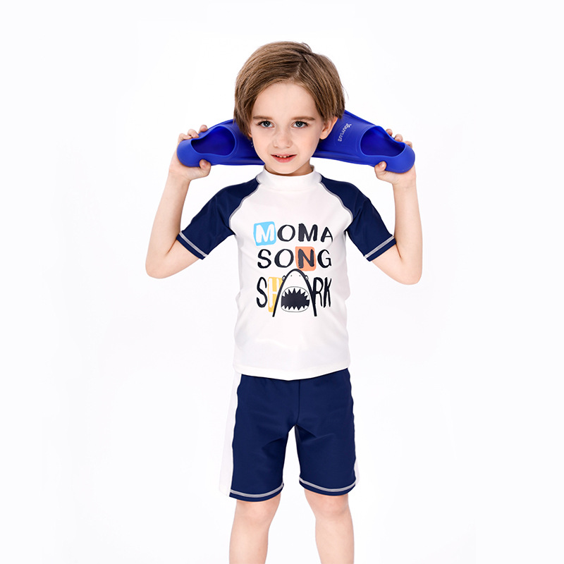 New Kidsren's Swimsuit Boys Split Sunscreen Quick-Drying Swimsuit Mid-Pants Student Big Boy Swimsuit Three-Piece Set