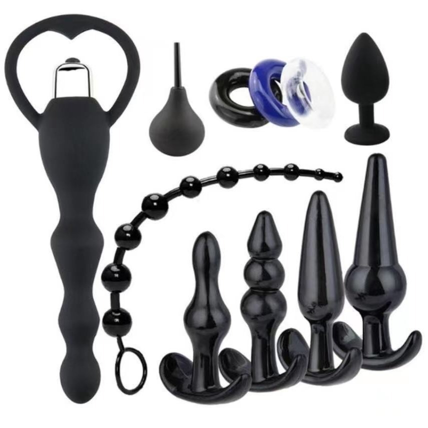 Adult SM posterior anus plug combination 11-piece set men's spermlock ring Women's pull bead vibrator husband and wife sex toys