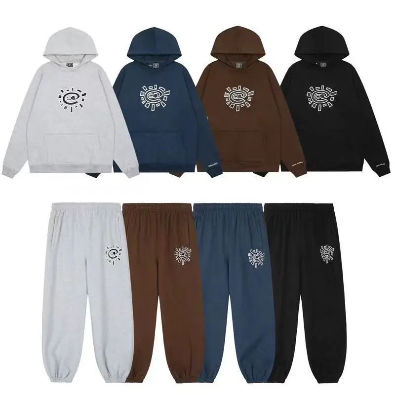 Adwysd Cross-Border Beauty Trend Autumn and Winter New Male and Female Couple Sun Roll Basic Printed Velvet Hooded Sweatshirt Suit