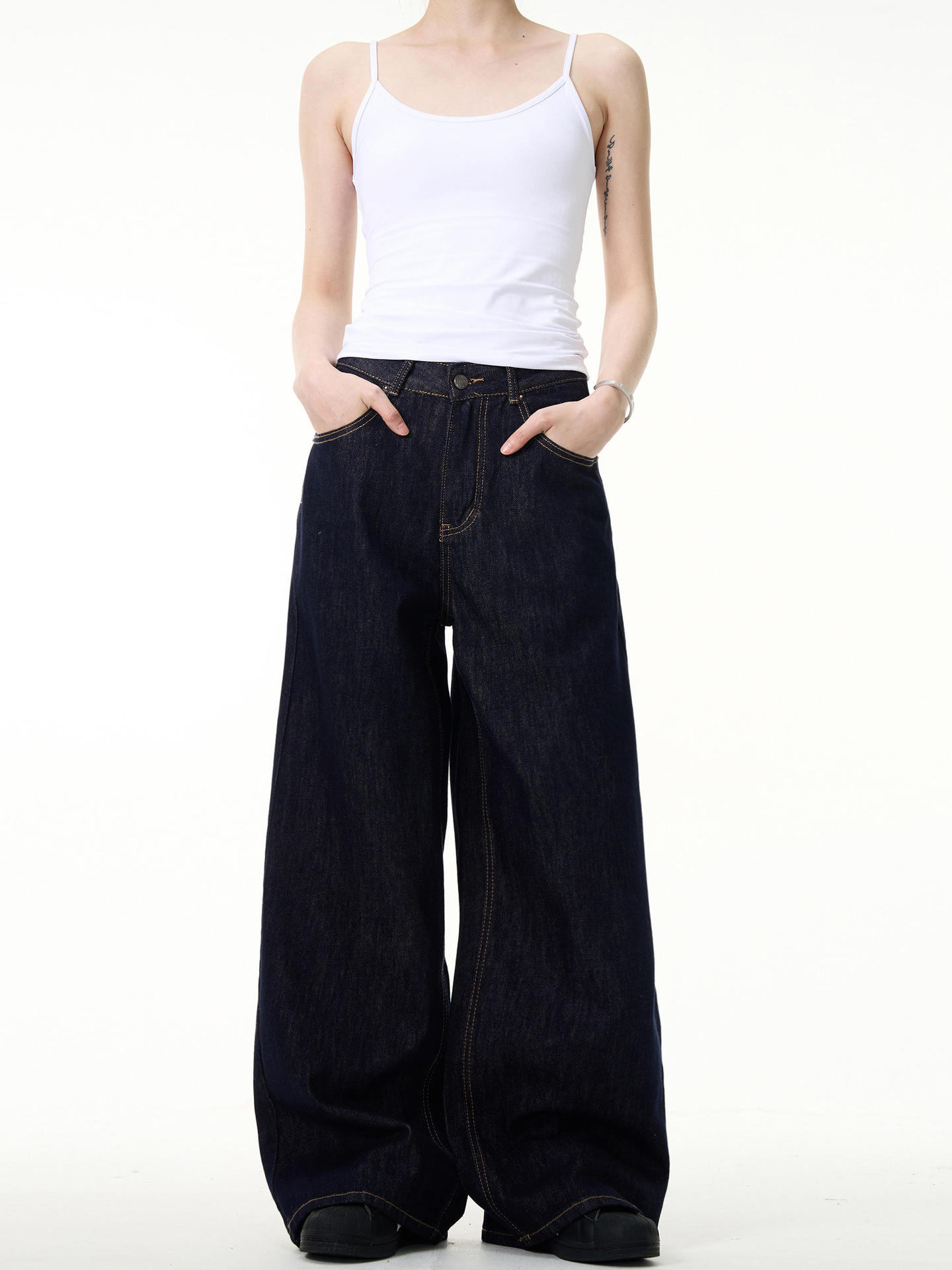 American Simple Retro Blue Straight Jeans for Men and Women Basic Loose Wide-Leg Cleanfit Pants Trendy