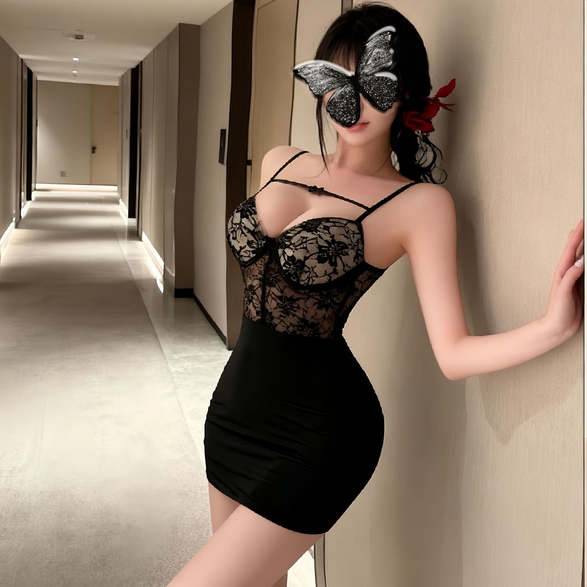 Plus-Size Sexy Lingerie, Sexy Nightgown, Lace Underwire Padded Nightdress, Hip-Hugging Seductive Passion Lace Set