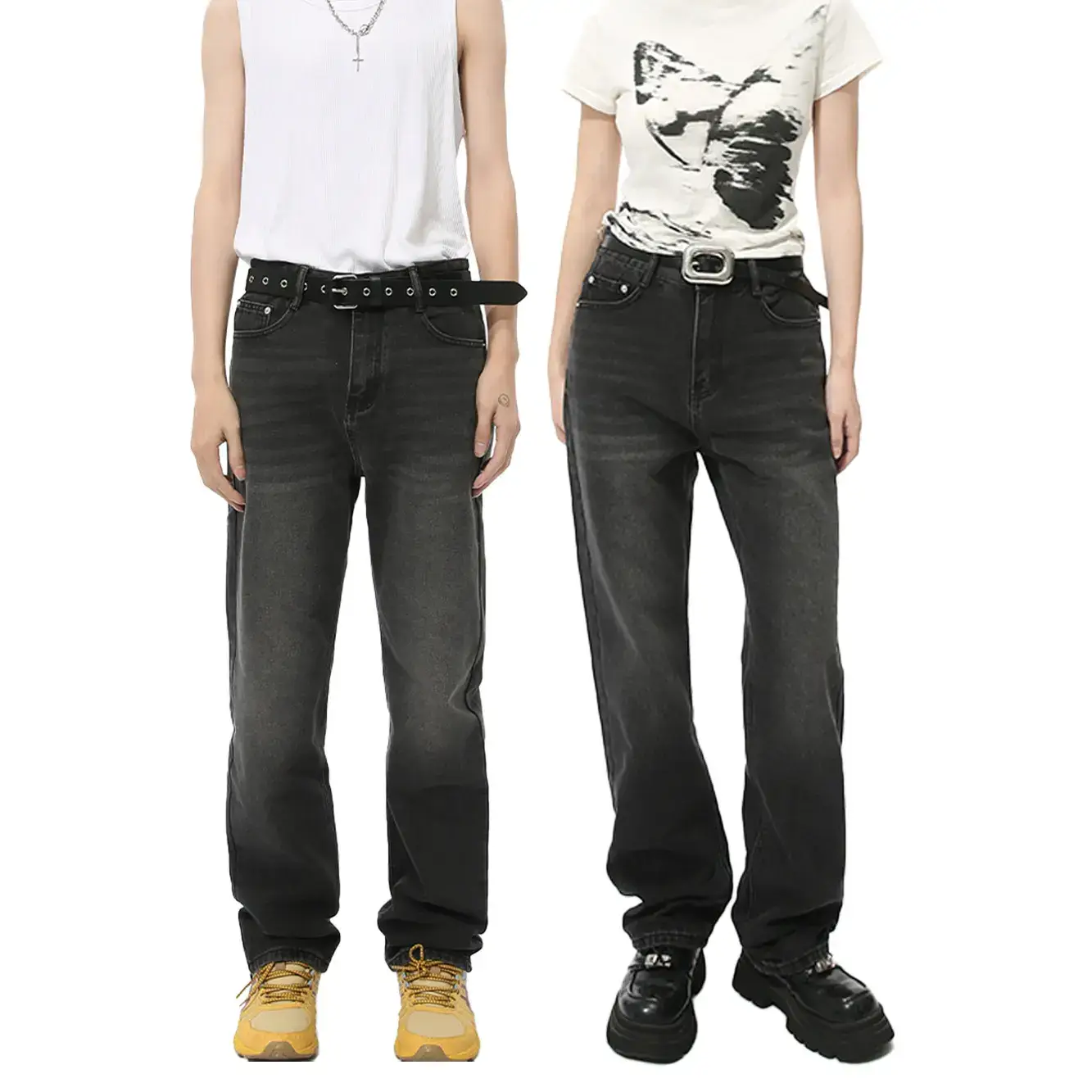 MTLCLOTHES men's clothing | autumn American vibe high street grinding white straight tube Joker washed jeans casual tide