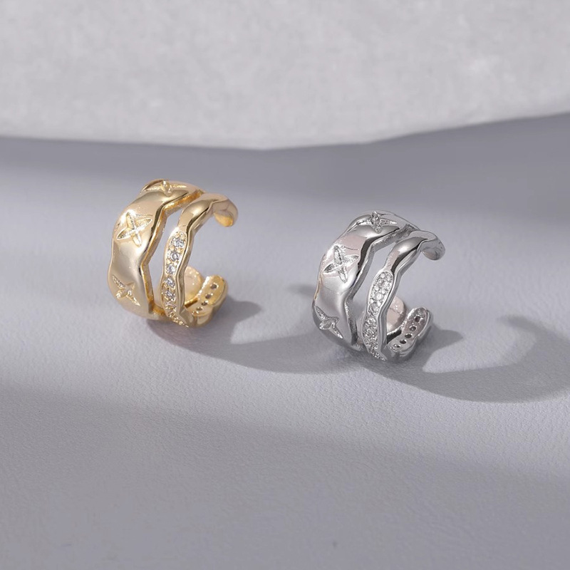 Wave Double Ear Clip Women's Temperament Simple Geometric Zircon Ear Clip No Ear Holes Small Fragrant Style Commuter Earrings New Style