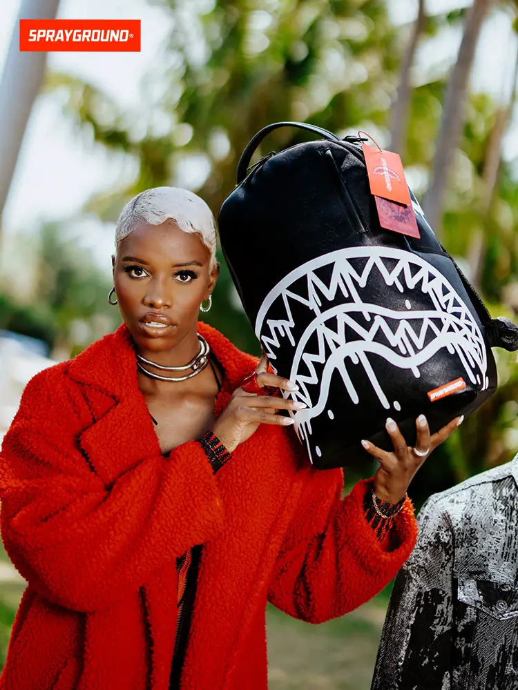 Sprayground Shark Mouth Graffiti School Bag Male and Female Student Backpack Trendy Black Couple Style Backpack