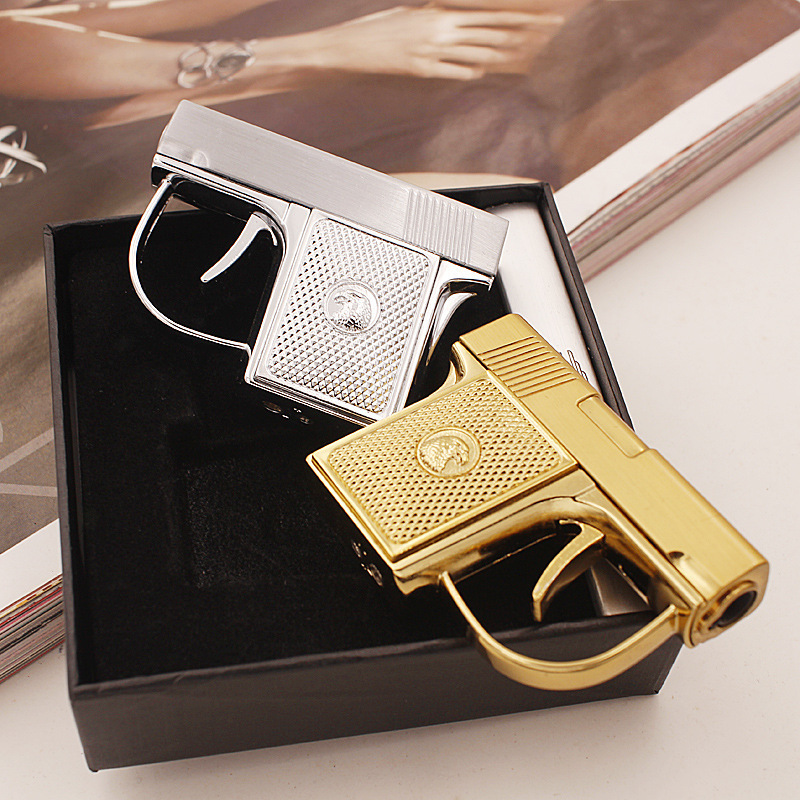 128 Metal Portable Mini Gun Lighter High-end Gift Collection Retro Straight Windproof Gun Lighter