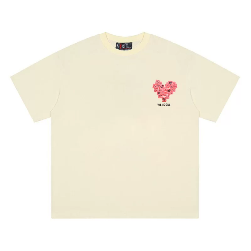 We11Done Heart Round Neck Short-Sleeved Couple Style Printed Trendy Brand Loose Casual T-Shirt for Men and Women