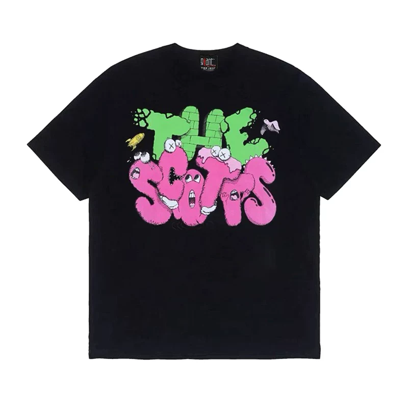 Rap Street Style Fun Hip-Hop Short-Sleeve T-Shirt with Rap Lettering the Scotts Album American Style Unisex Loose T-Shirt