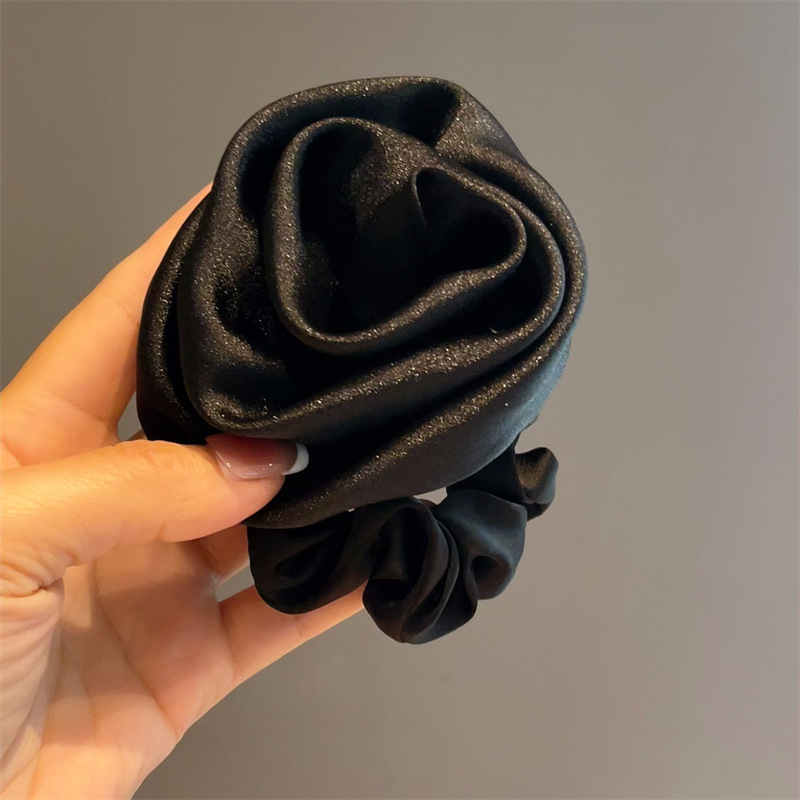 Bordeaux Red High-End Streamer Satin Retro Rose Fat Intestine Ring Ponytail Back Head Hair Rope Hair Tie for Women