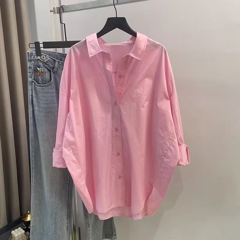 202 Spring New Solid Color Shirt Women's Design Sense Front Short Back Long Cardigan Loose Slim Casual Top