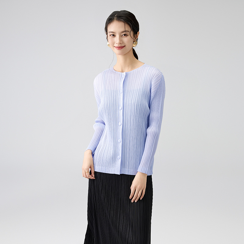 Counter quality 25 spring new high-end fashion temperament long sleeve round neck solid color cardigan commuter versatile coat