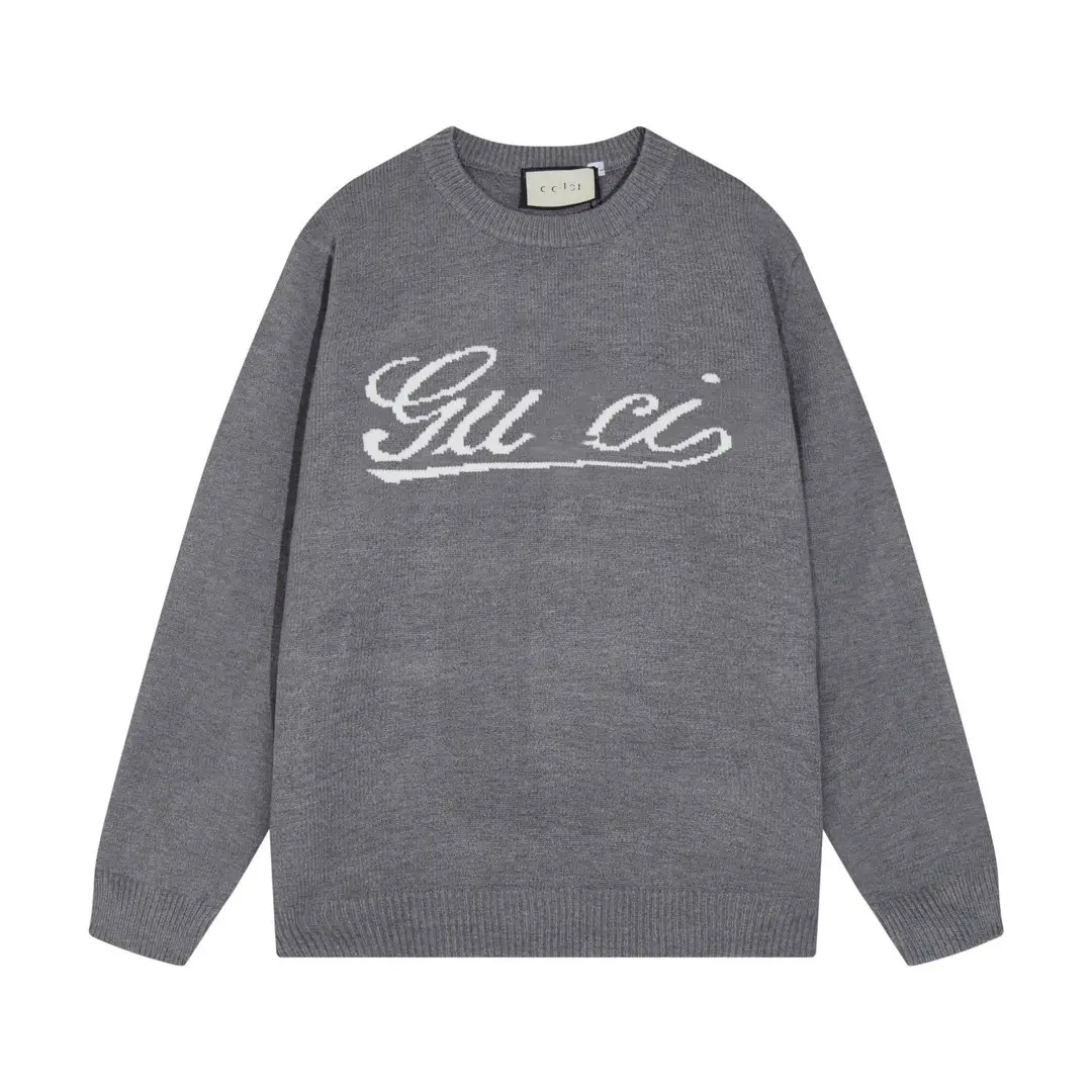 High version 2024 fall and winter new GU home chest white line logo jacquard knit round neck pullover sweater