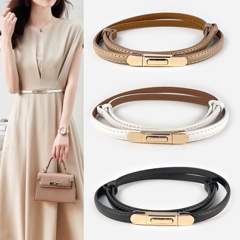 Thin belt leather women's belt women's belt thin factory wholesale with dress suit Joker cross-border generation