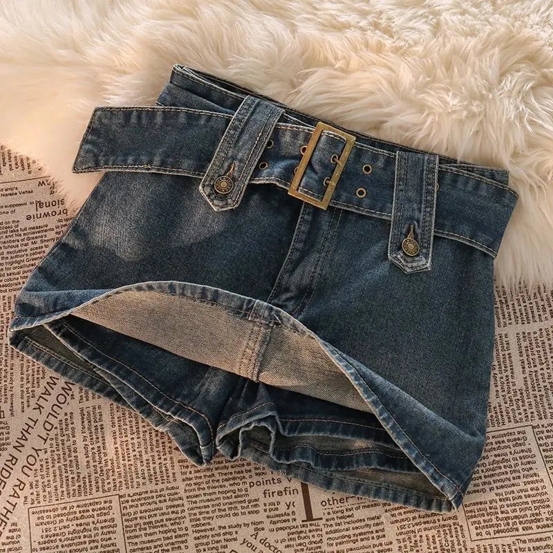 Denim Skirt for Women 2024 Summer New Retro High-Waisted Hot Girl Ultra-Short Anti-Exposure Skirt Hip-Covering Skirt Pants