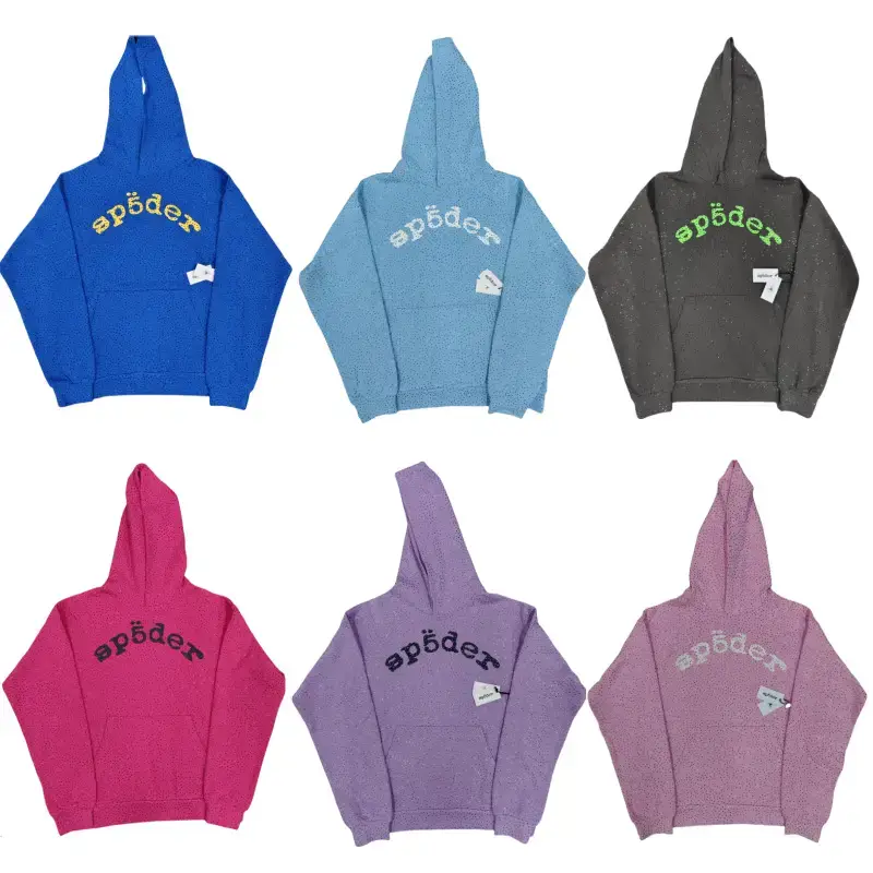 Foreign Trade Cross-Border Trendy Brand Hoodie 555555 Multi-Color Full Rhinestone Spider Loose Sp5Der Sweatshirt in Stock