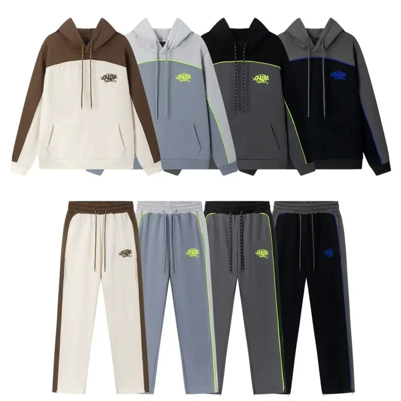 Syna World American-Style Small Logo Embroidered Fleece Hooded Sweatshirt and Pants Set for Men and Women Trendy