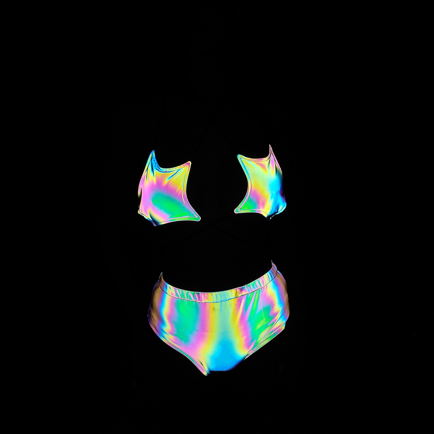 European and American Export Five-Pointed Star Colorful Reflective Bikini Amazon Sexy Strappy Split Swimsuit Nightclub Women's Clothing